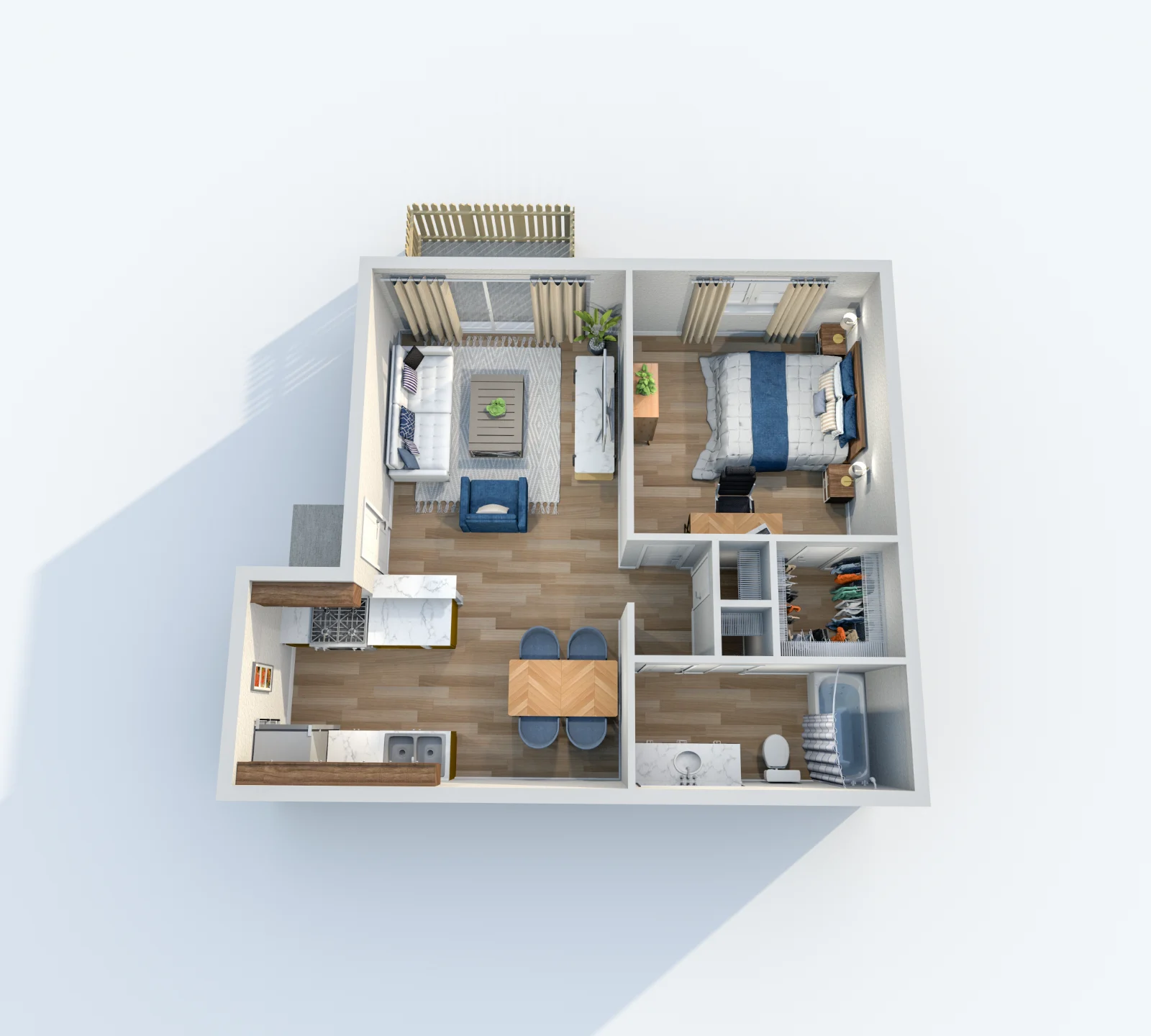 Caden at Lakeside — floor plan, Plan A1 · 1 bed · 1 bath · 600 sq ft