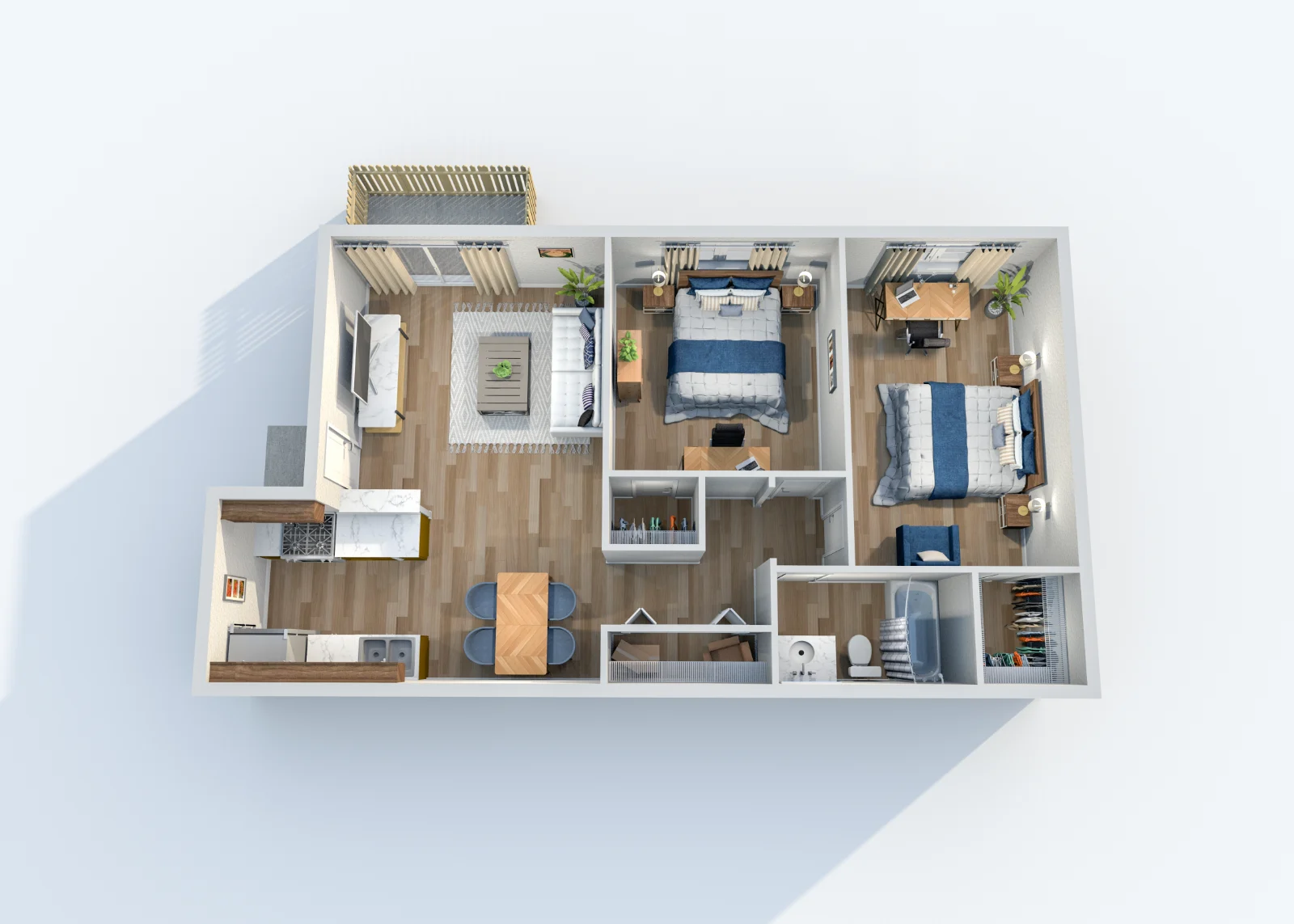 Caden at Lakeside — floor plan, Plan B1 · 2 bed · 1 bath · 800 sq ft